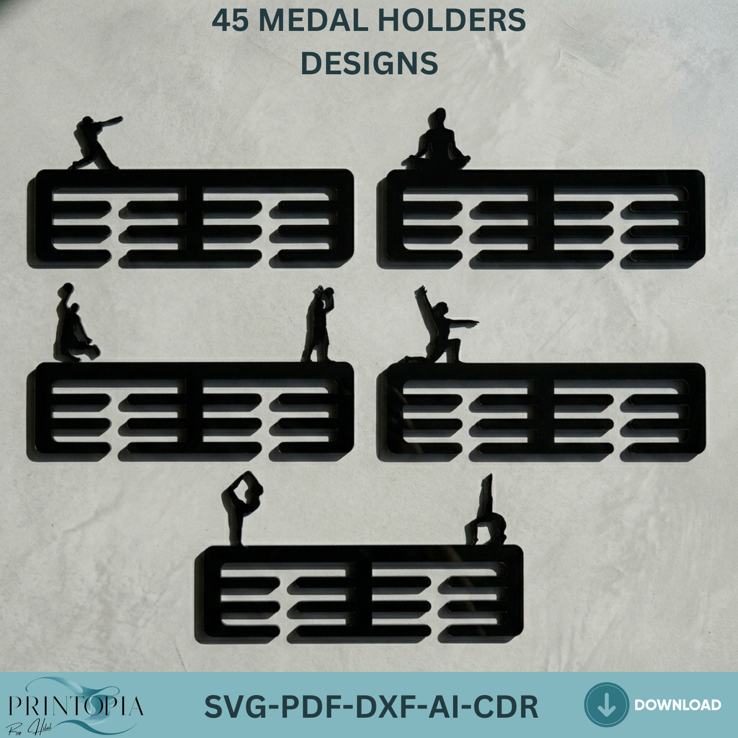 45 Medal Holder Designs SVG Bundle, Acrylic Sport Awards Hanger Templates, Trophy Medals Rack,