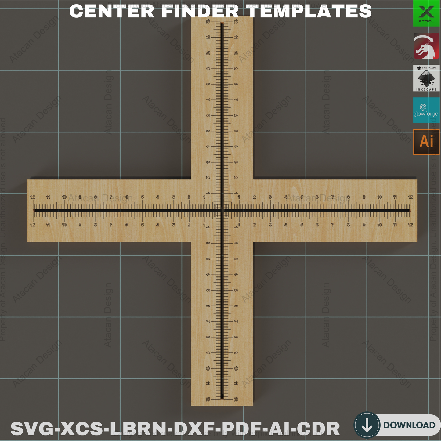 Laser Cut Center Finder Jig - Wood Template Files,Cross Ruler Tool - Laser Cut Centering Templates,Woodworking Center Jig 837