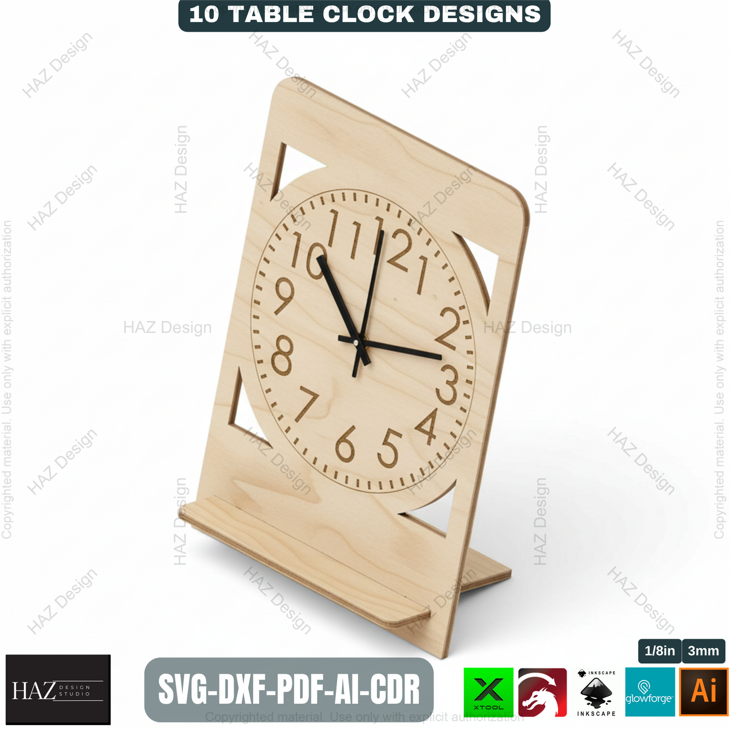 Modern Wooden Table Clocks Templates for Laser Cutting | 10 Unique Desk Clock Designs | Digital Download for CNC & Laser Engravers 497