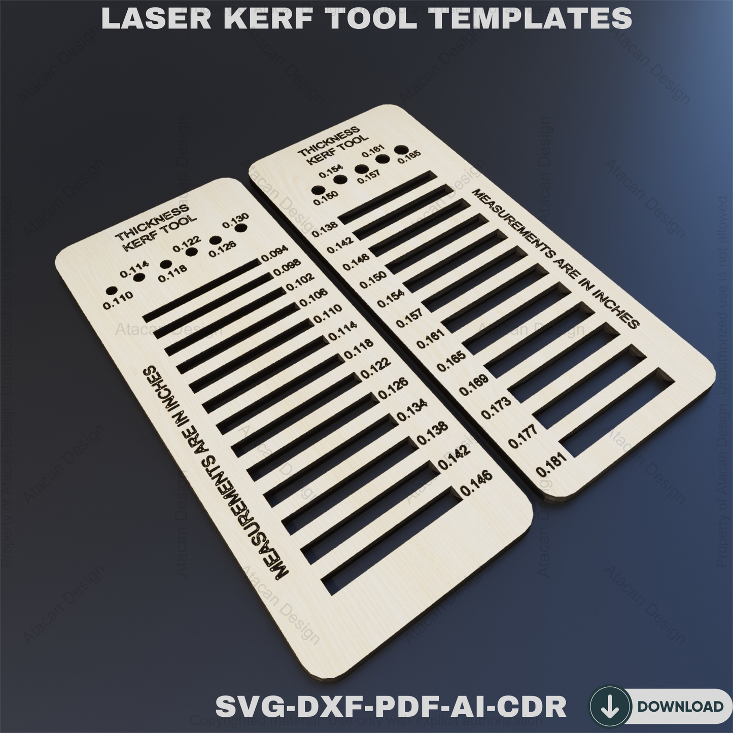 Material Thickness Kerf Tool  Precision Testing Guide for Laser Cutting Projects,Metric  Imperial Thickness Gauge, Kerf Measuring Tool 822