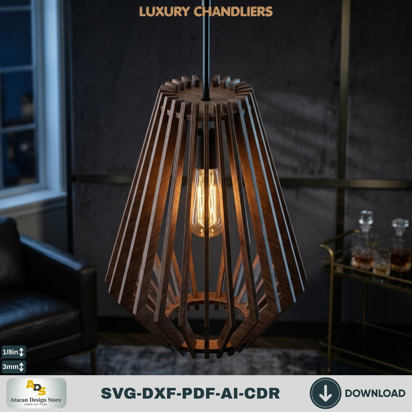 10 Wood Pendant Lamp Laser Cut Files Bundle, DIY Chandelier Shade Templates