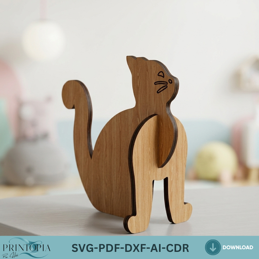 Standing Wood Cat Laser Cut Files Plywood Animal Silhouette Decor Template