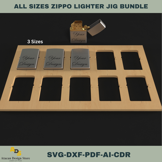 All Sizes Zippo Lighter Jig Bundle for Laser Cutting – Perfect Fit for Classic, Vintage & Slim Lighters 746