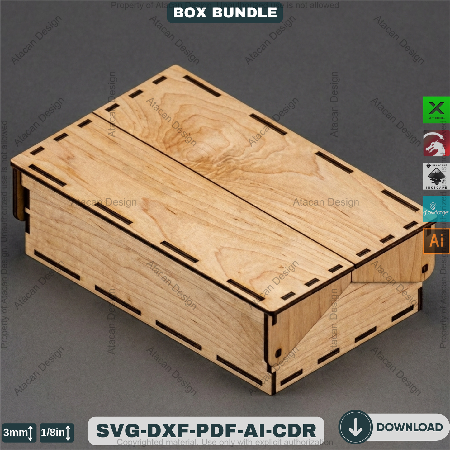 Laser Cut Wooden Storage Box Bundle Pattern Hinged Lid Keepsake Organizer Template 941