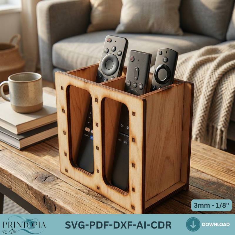 Laser Cut Remote Control Organizer Box Template, TV Remote Holder Stand Pattern 334