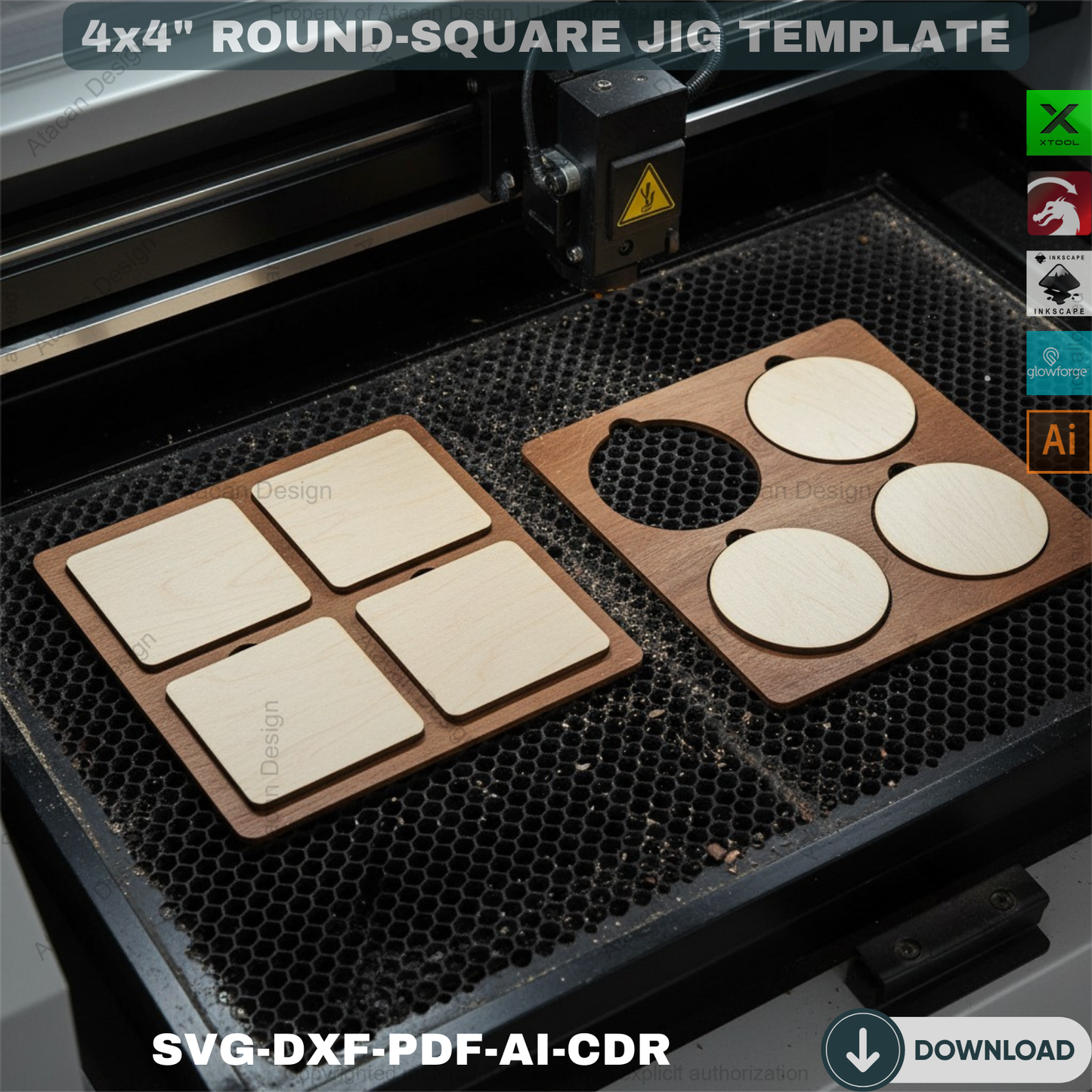 Laser Cut 4x4 Inch Square and 4 Inch Circle Jig - Perfect for Engraving and Cutting Projects 697