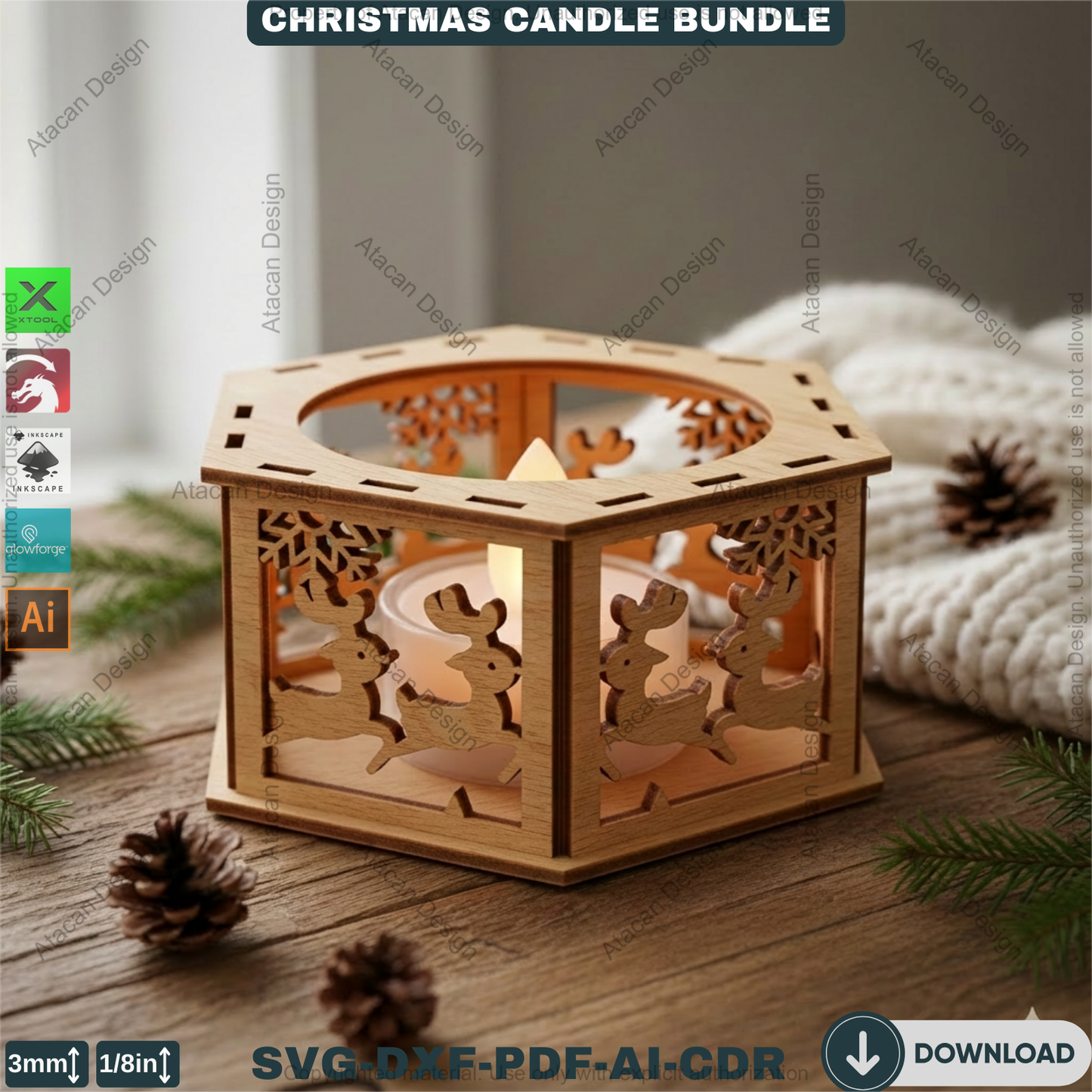 Christmas Tealight Box Bundle - Laser Cut Lantern Templates, Glowforge Xtool SVG Files 924
