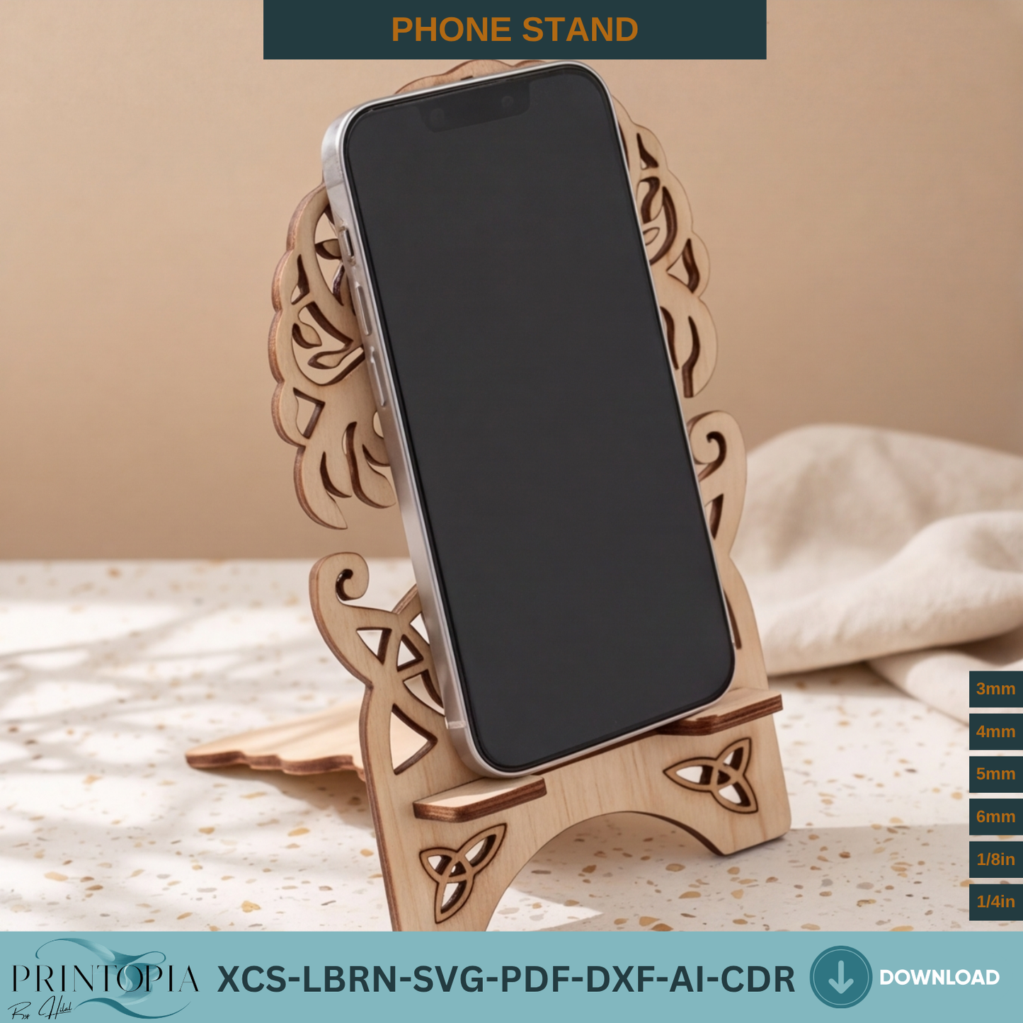 Celtic Tree of Life Wooden Phone Stand Laser Cut File SVG DXF Template