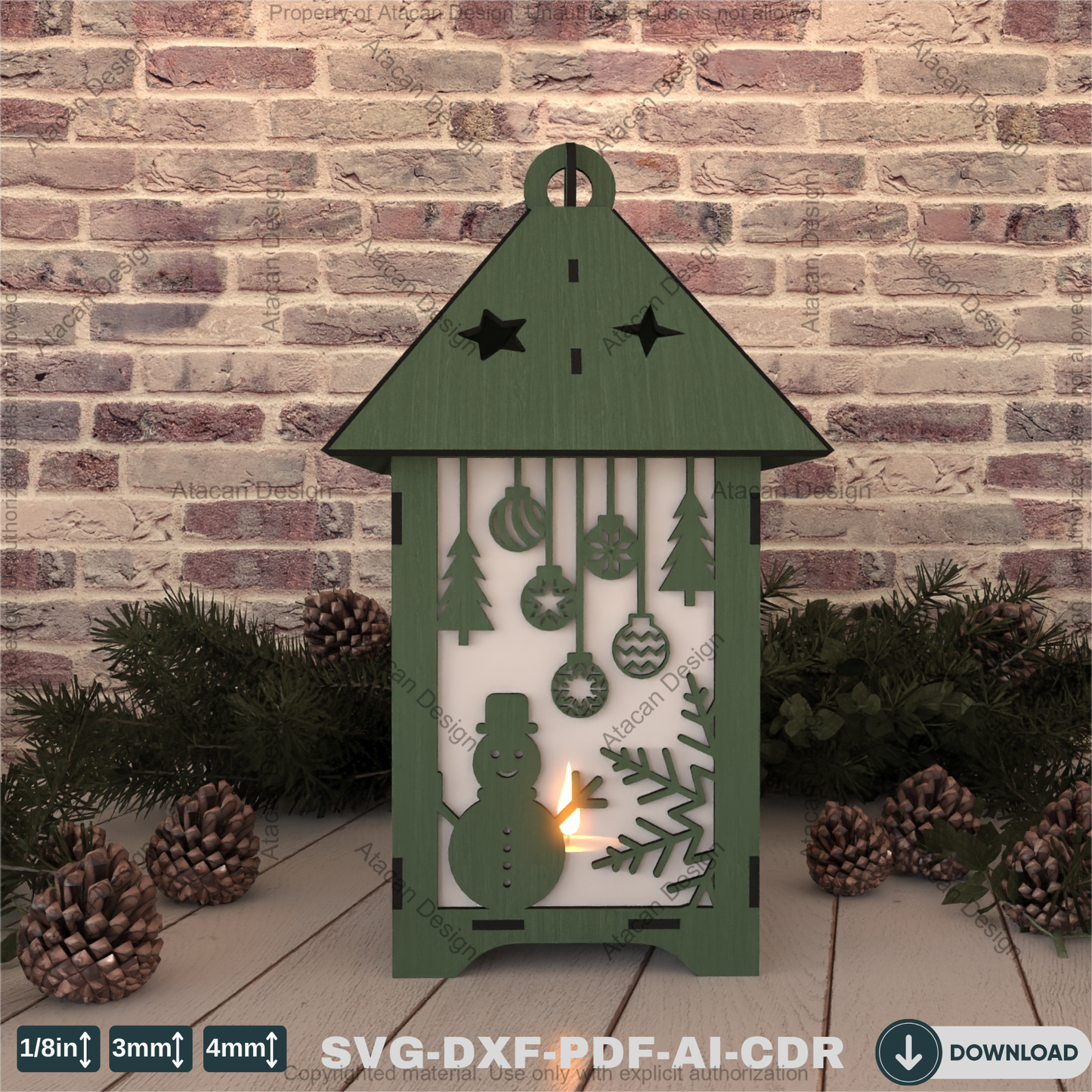 Rustic Holiday Lantern – Snowman, Tree & Reindeer Design for Christmas Table Decor 792