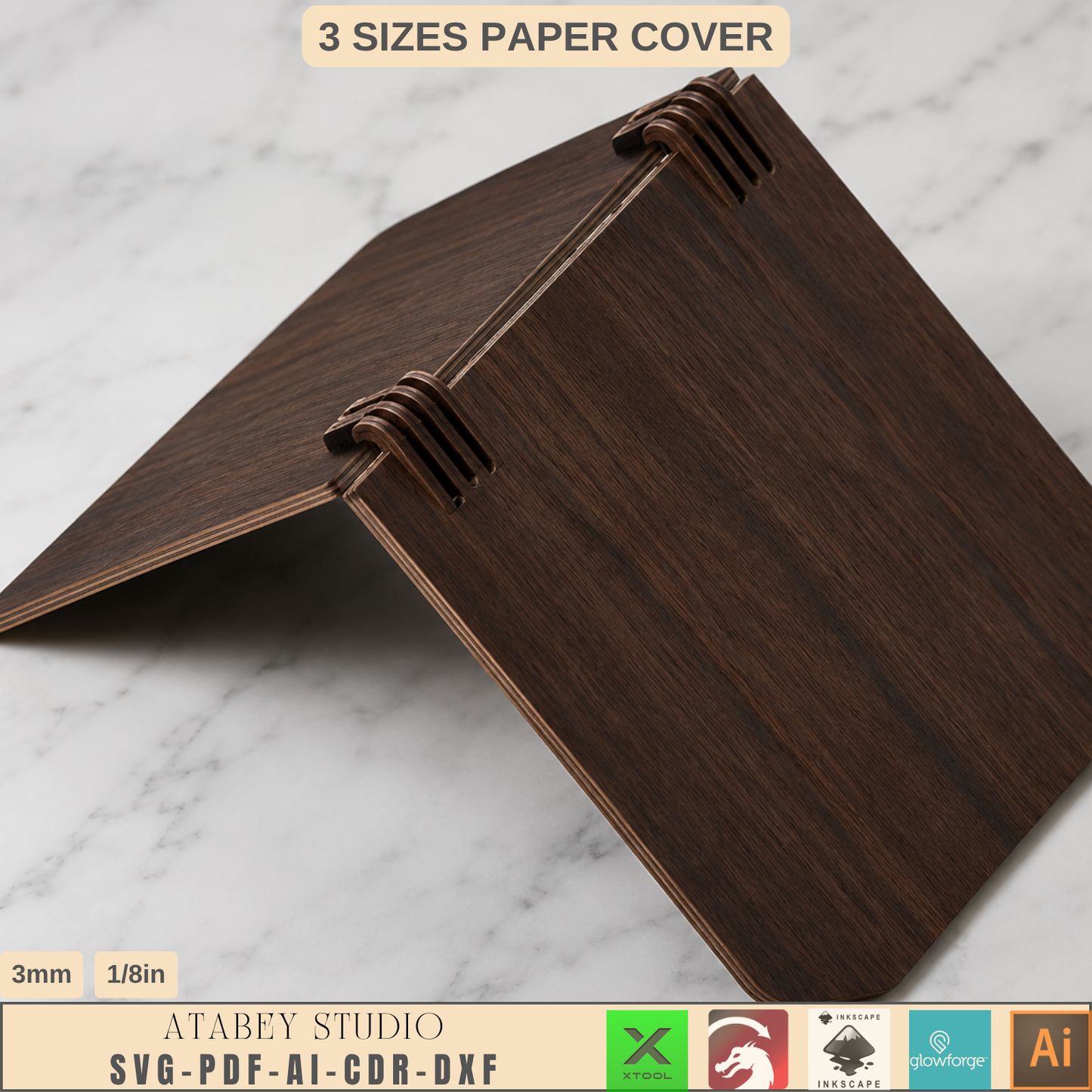 Wooden Paper Holder Template Living Hinge Notebook Cover Pattern Plywood Desk Organizer