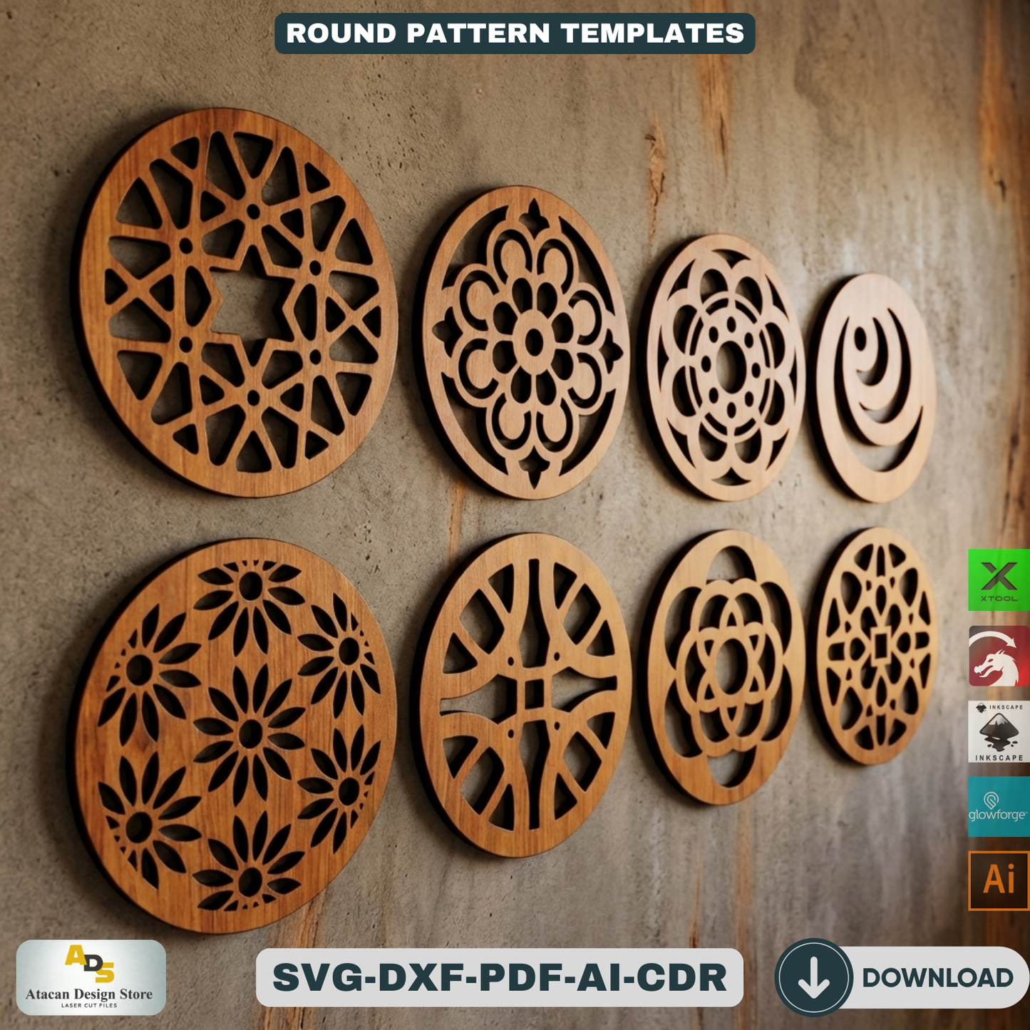 40 Coaster Svg Bundle, Wall Hanging laser cutting file, Laser Cut Vector Files, Coaster Templates 506
