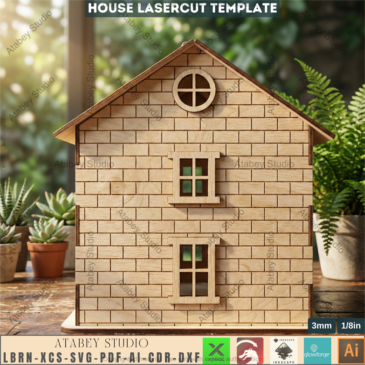 Wooden Dollhouse Laser Cut Plan, Plywood Toy Home Template, CNC Model, Kids Play House Design, Hinged Roof Storage Box 265