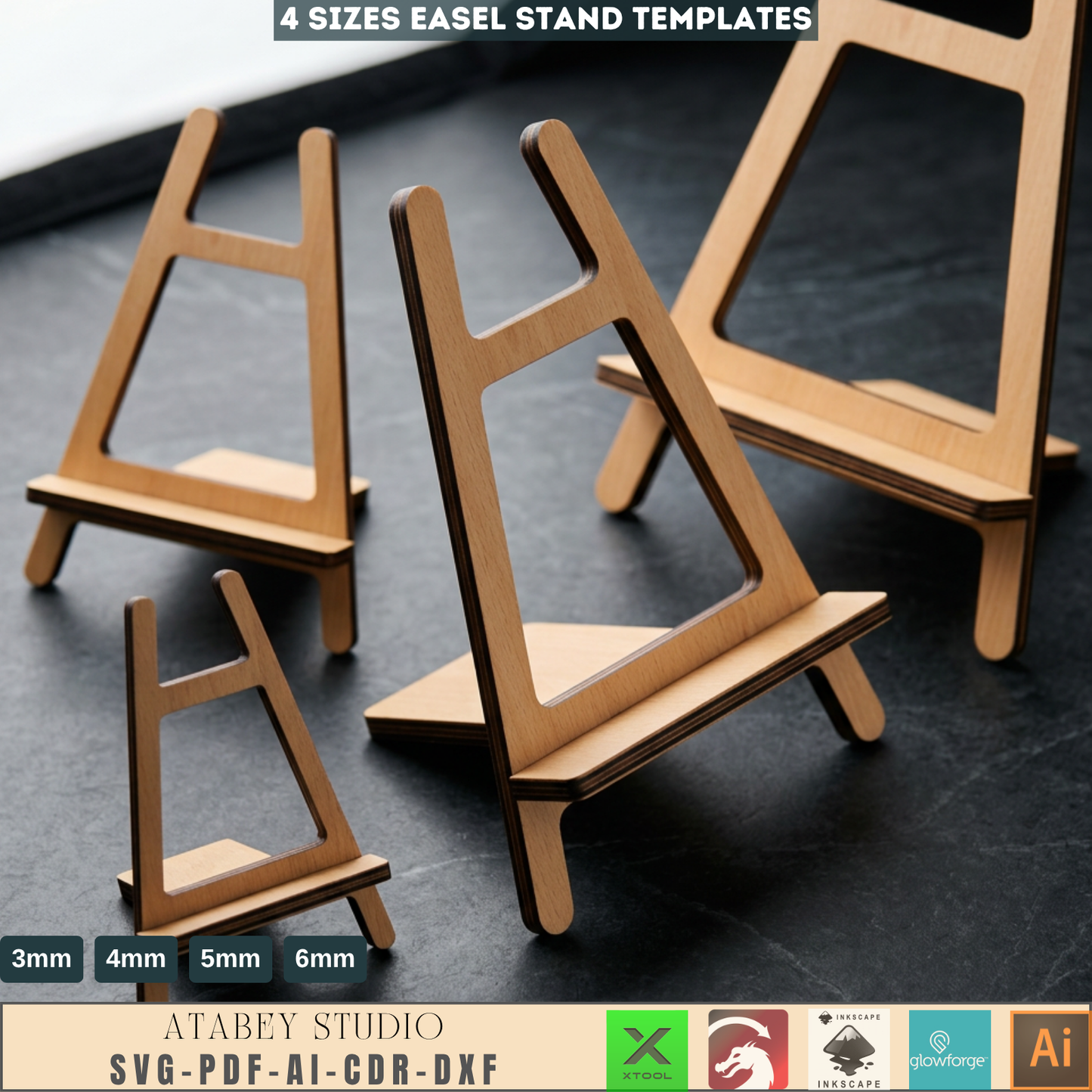 asel Stand Template 4 Sizes Tabletop Menu Holder Wood Display Stand Plywood Plate Holder