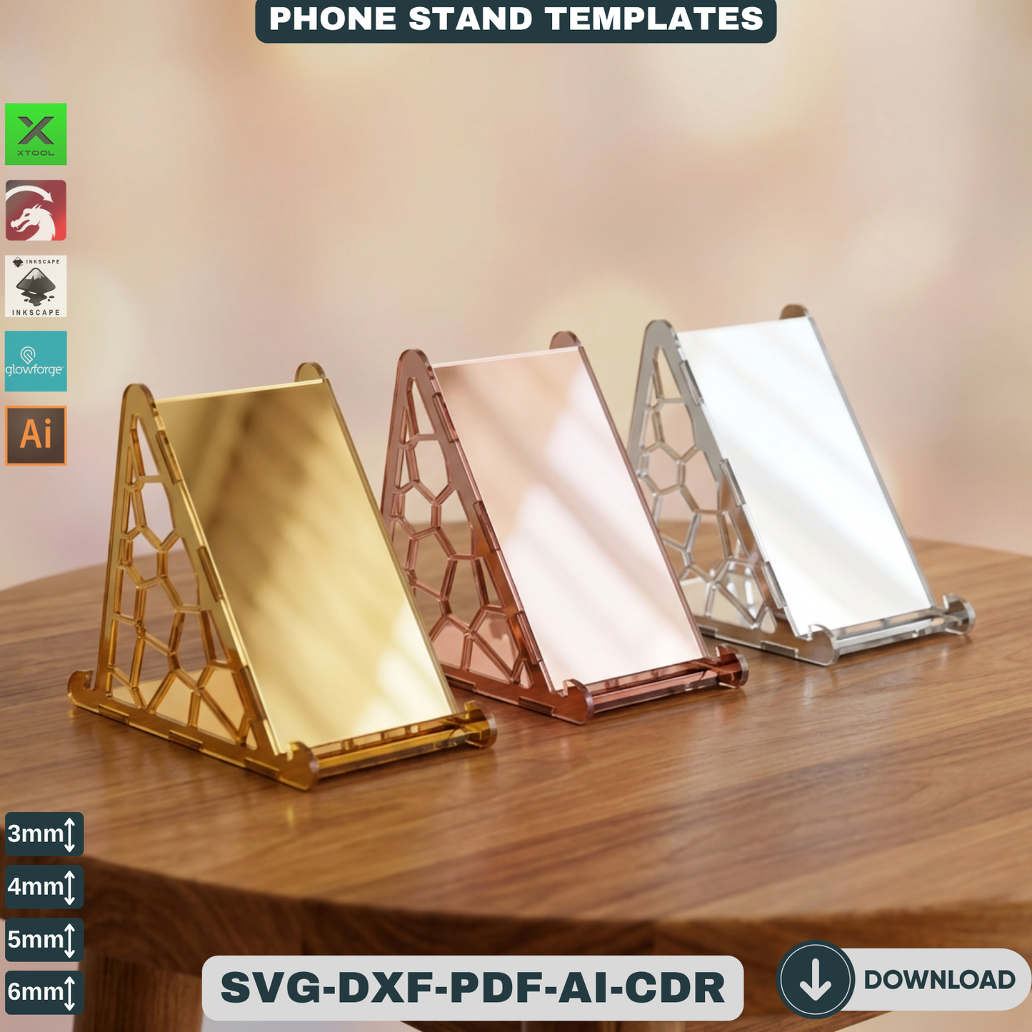 Phone Stand Laser Cut Files /Instant Download / laser cut template / laser cut pattern ADS112