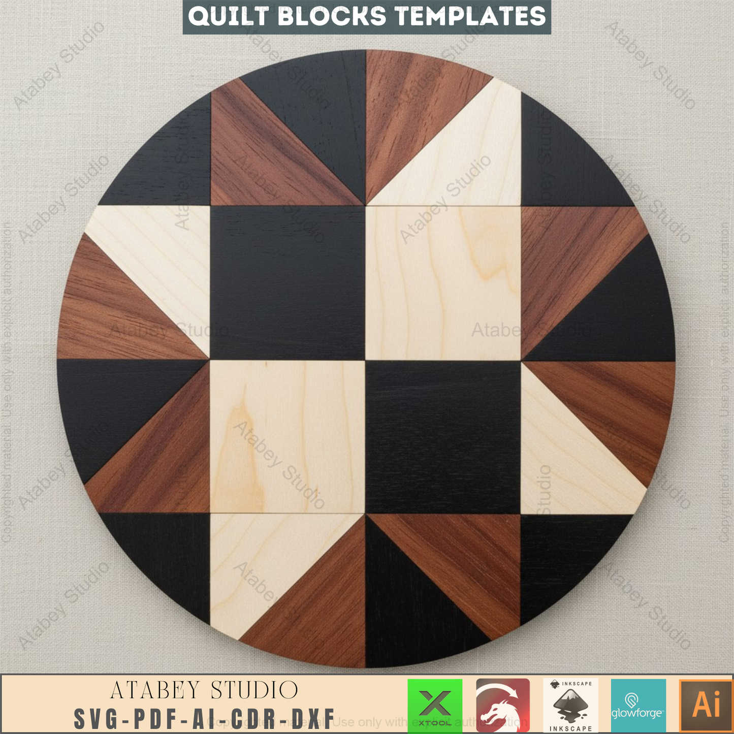 Geometric Quilt Block Patterns for Laser Cutting | Modern Barn Quilt SVG Templates | Printable Abstract Art Mosaic Craft Designs 964
