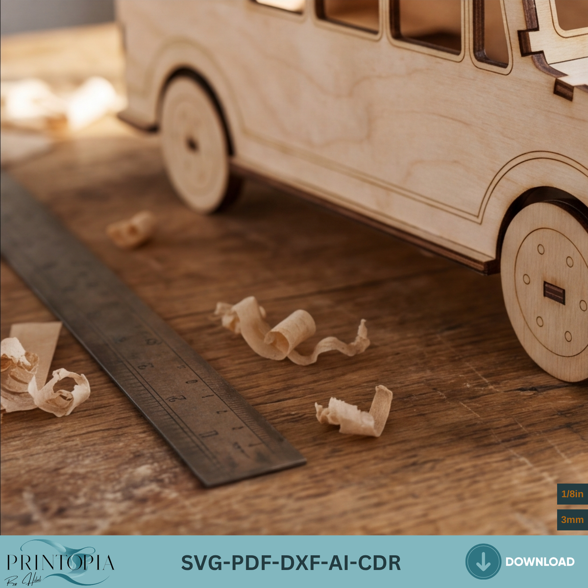 Toy Bus Laser Cut File Wooden School Bus 3D Puzzle SVG DXF Template