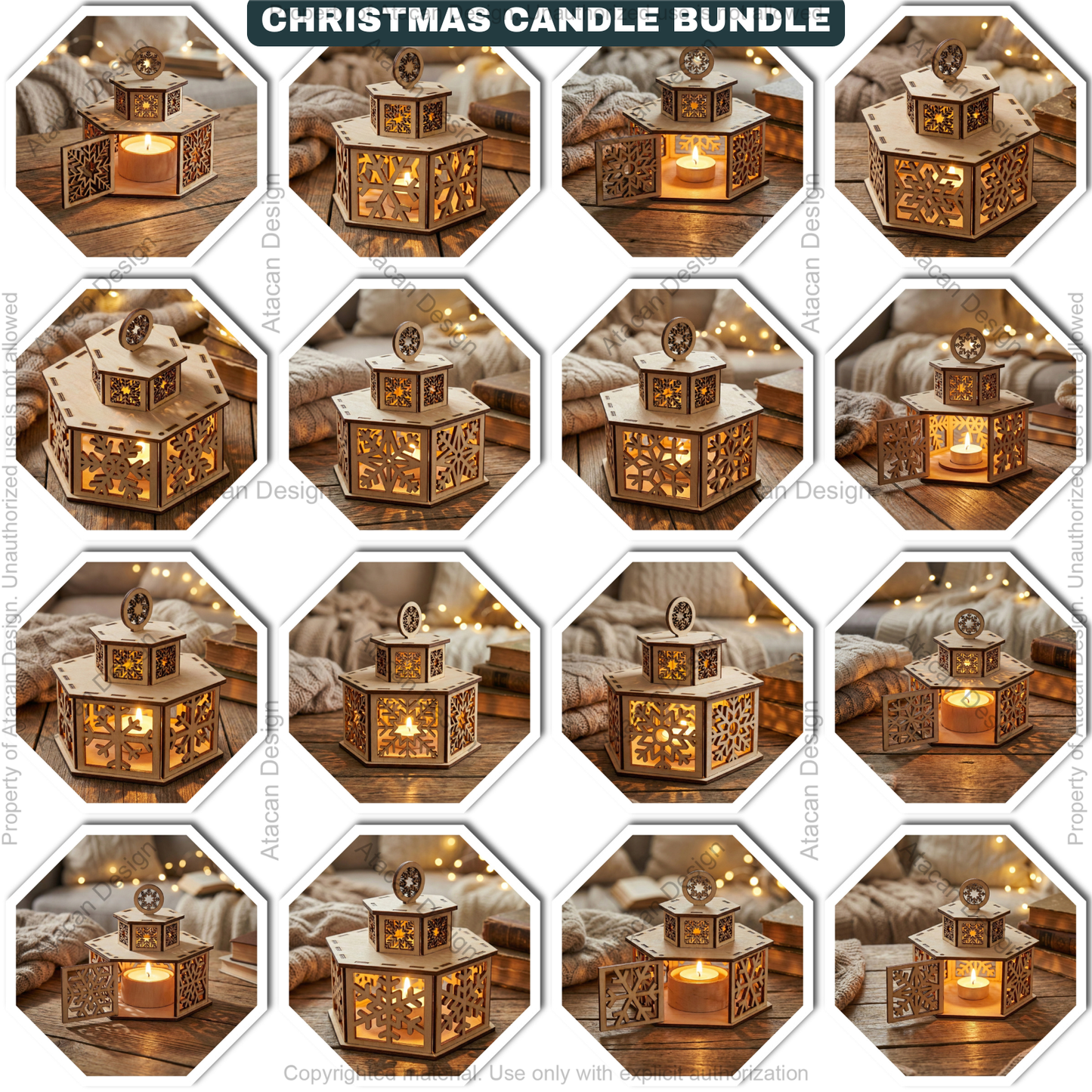 Christmas Candle Holder Bundle / Tealight Stands With Lid / Lantern Tabletop Decor / Holiday Ornaments 923