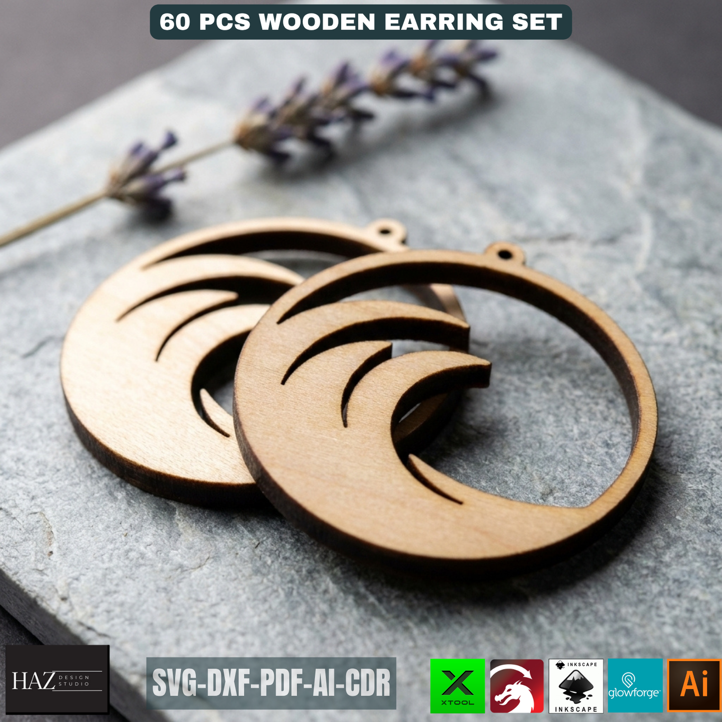 60 Wooden Earring Laser Cut Files SVG Bundle Jewelry Templates Plywood Jewelry Shapes