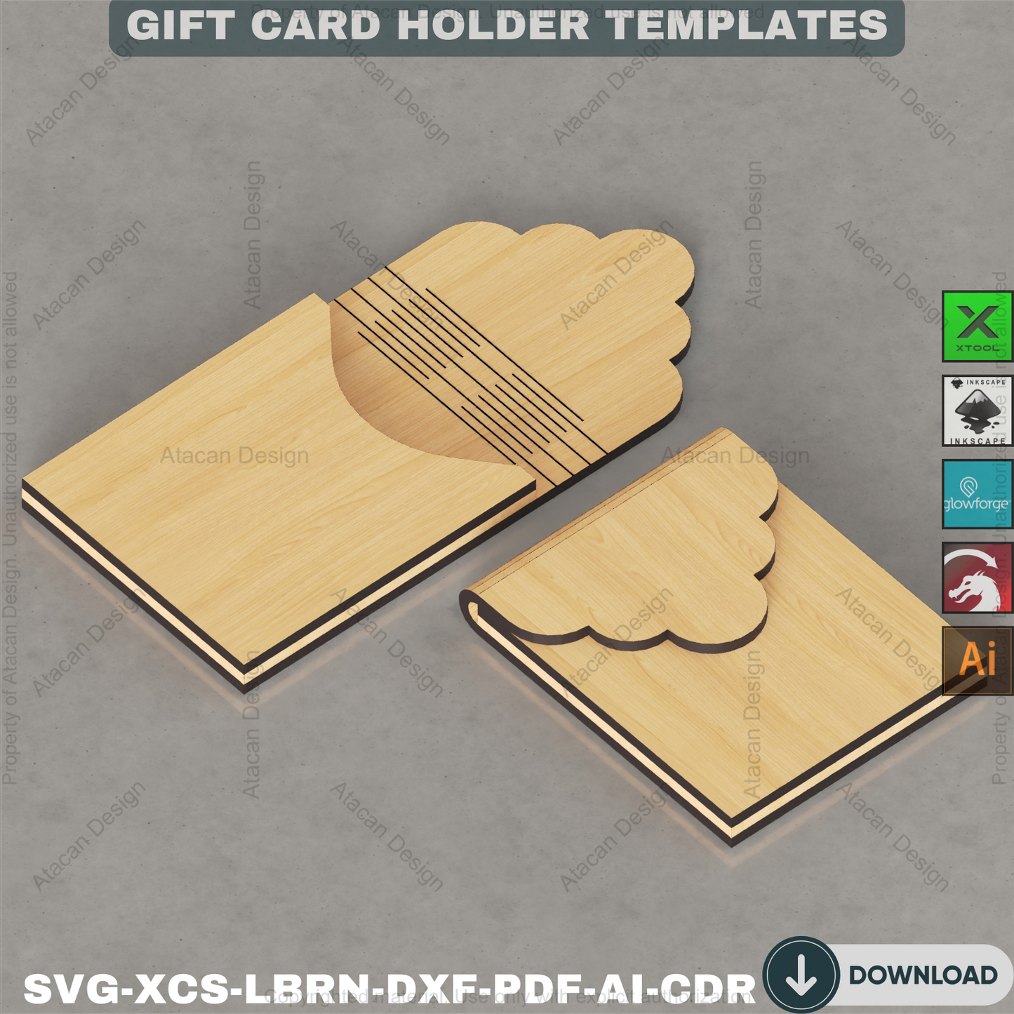 Wooden Gift Card Envelope Templates for Laser Cut DIY Projects Personalized Holidays and Special Occasions