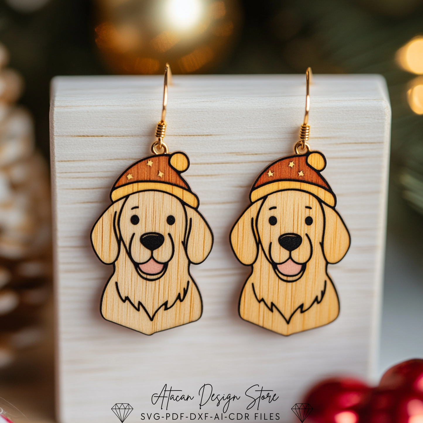 Christmas Dog Earrings Template - Laser Cut Ready for Festive Jewelry Making 723