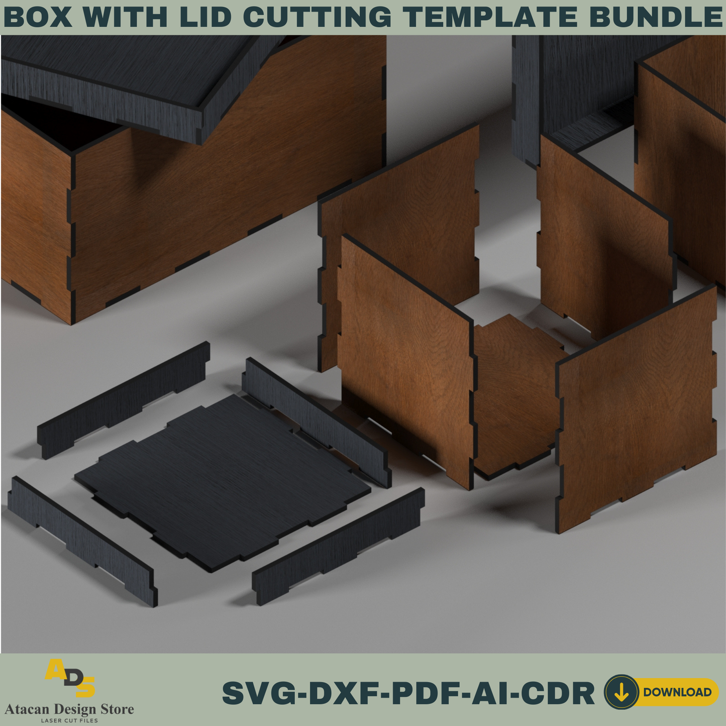 Box with Lid Template Bundle – Perfect for Laser Cutting, Create Multiple Box Sizes for Storage & Gift Packaging 761