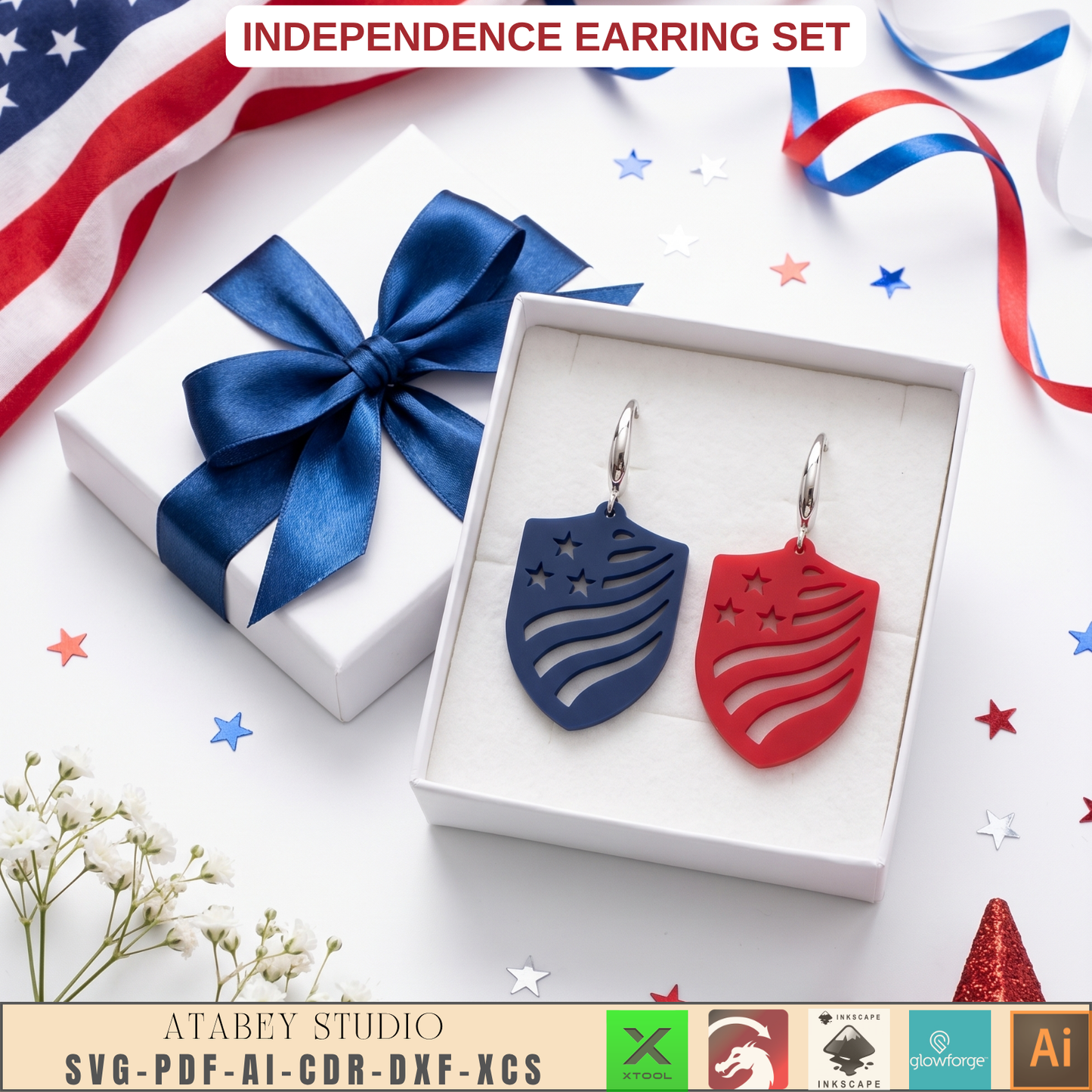Patriotic Earring Laser Cut Template July Fourth Jewelry Design USA Flag Theme Veteran Gift