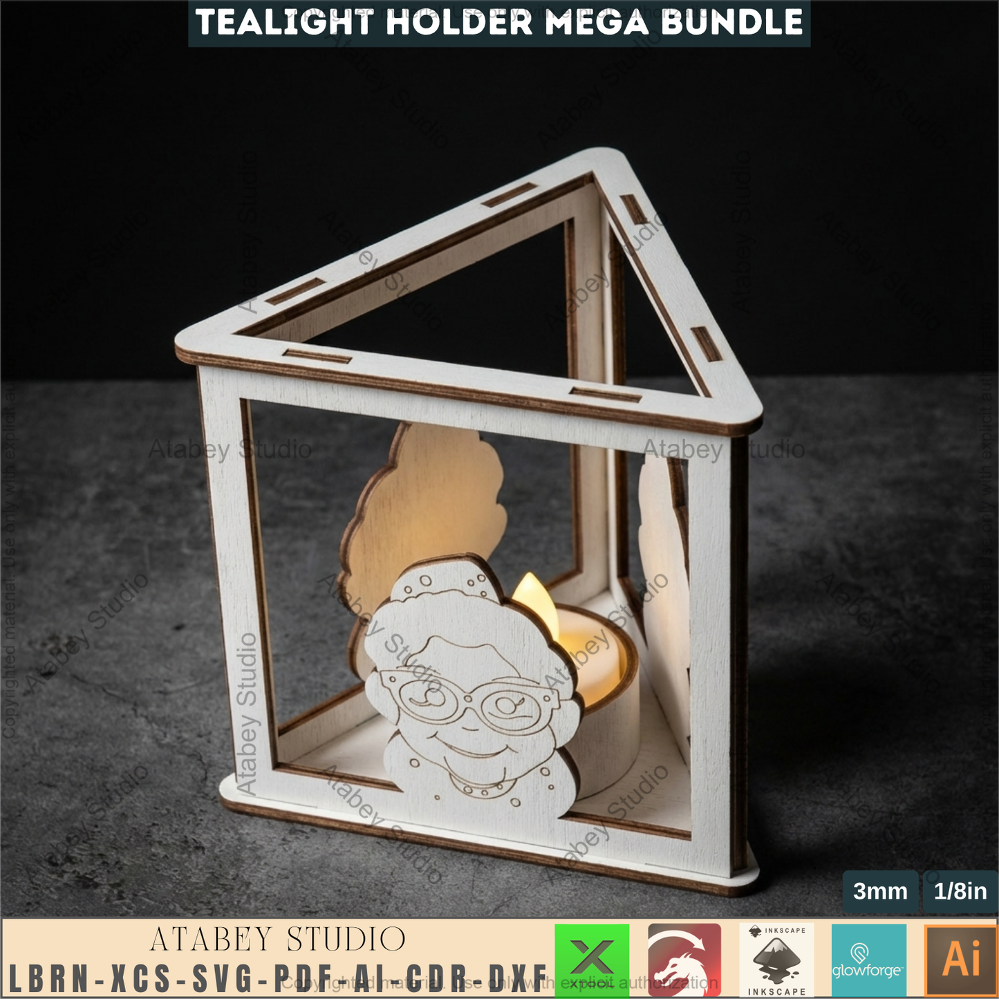 Christmas Tealight Holder Bundle Laser Cut Files, Cute Santa Reindeer Gnome Lanterns, Triangle Candle Box 982