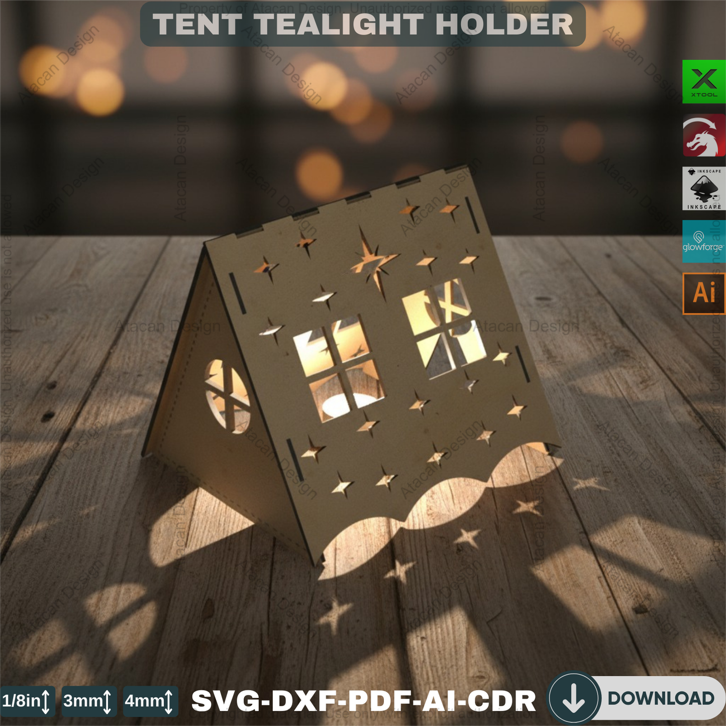 Tent Laser Cut Night Light / Camping Tent Home Decor, Tea Light Holder / Wooden Candle Holder SVG DXF Ai CDR 363