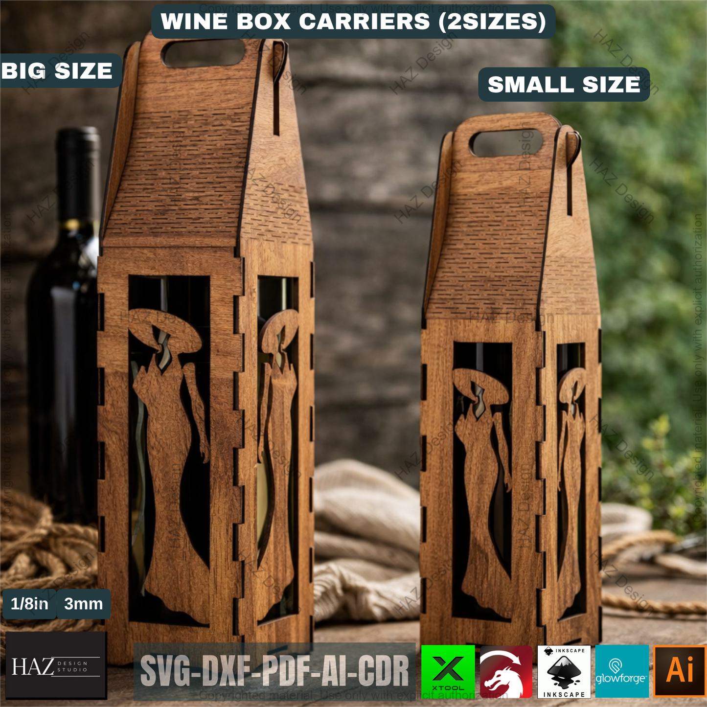 Laser Cut Wine Box Templates Wooden Bottle Carrier Gift Crate Patterns Wedding Wine Holder Laser Ready Cut Files 514