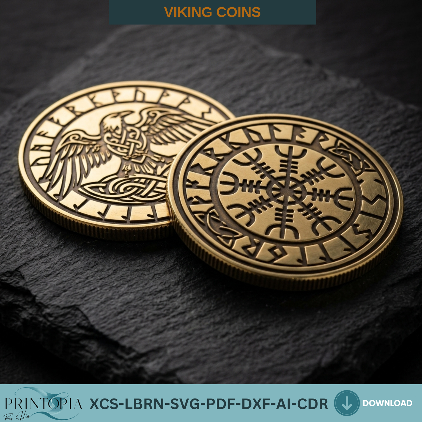 Viking Coins Laser Cut Norse Mythology Engraving Template Set