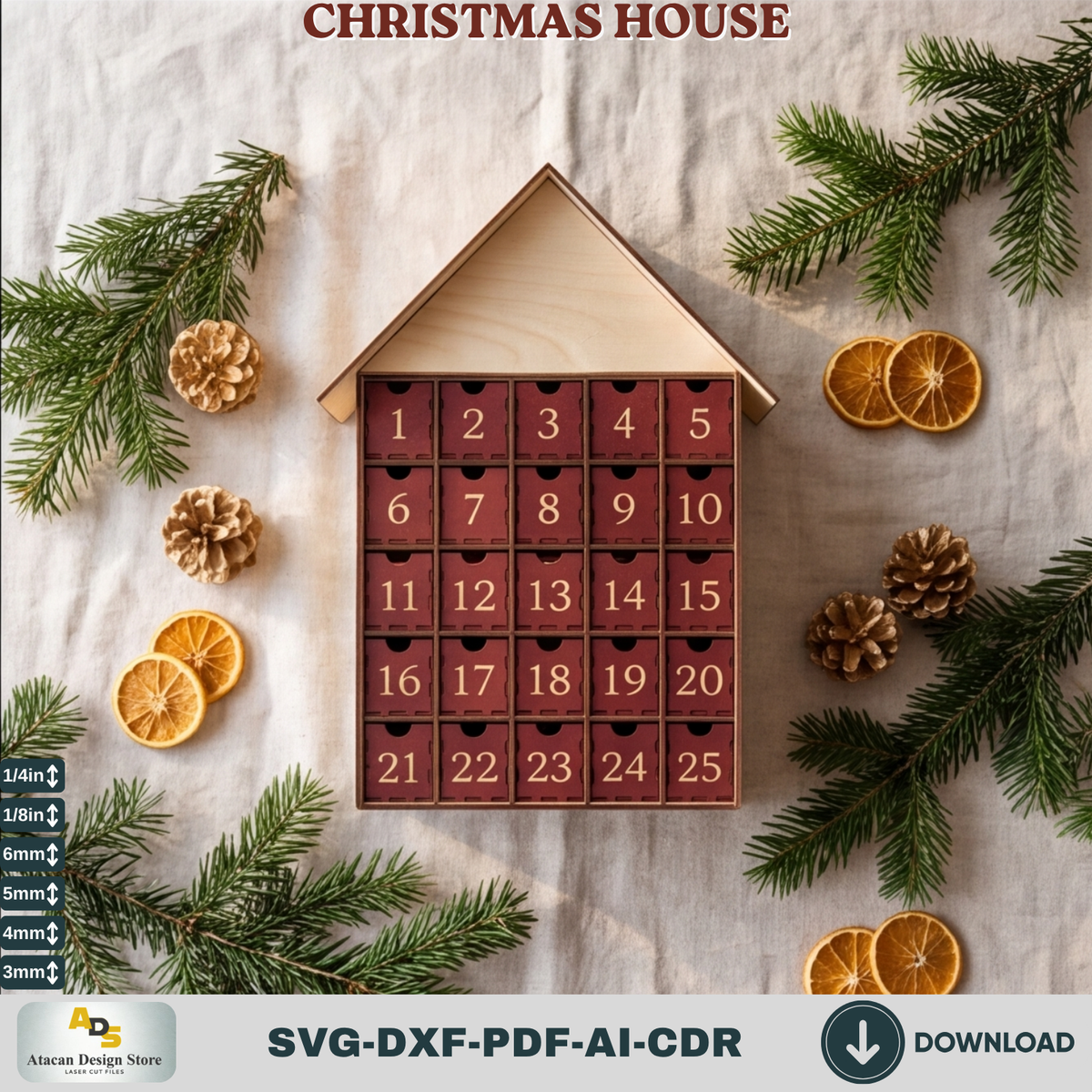25 Drawer Christmas House Advent Calendar DIY Laser Cut Wooden Holiday Countdown
