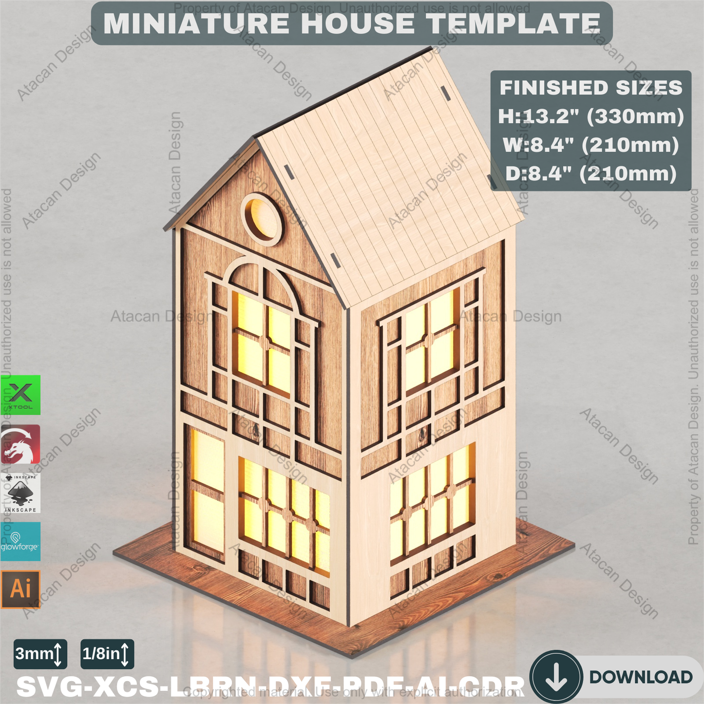 DIY Wooden House Luminary Template | Laser Cut Miniature Village | Table Lamp Design 885