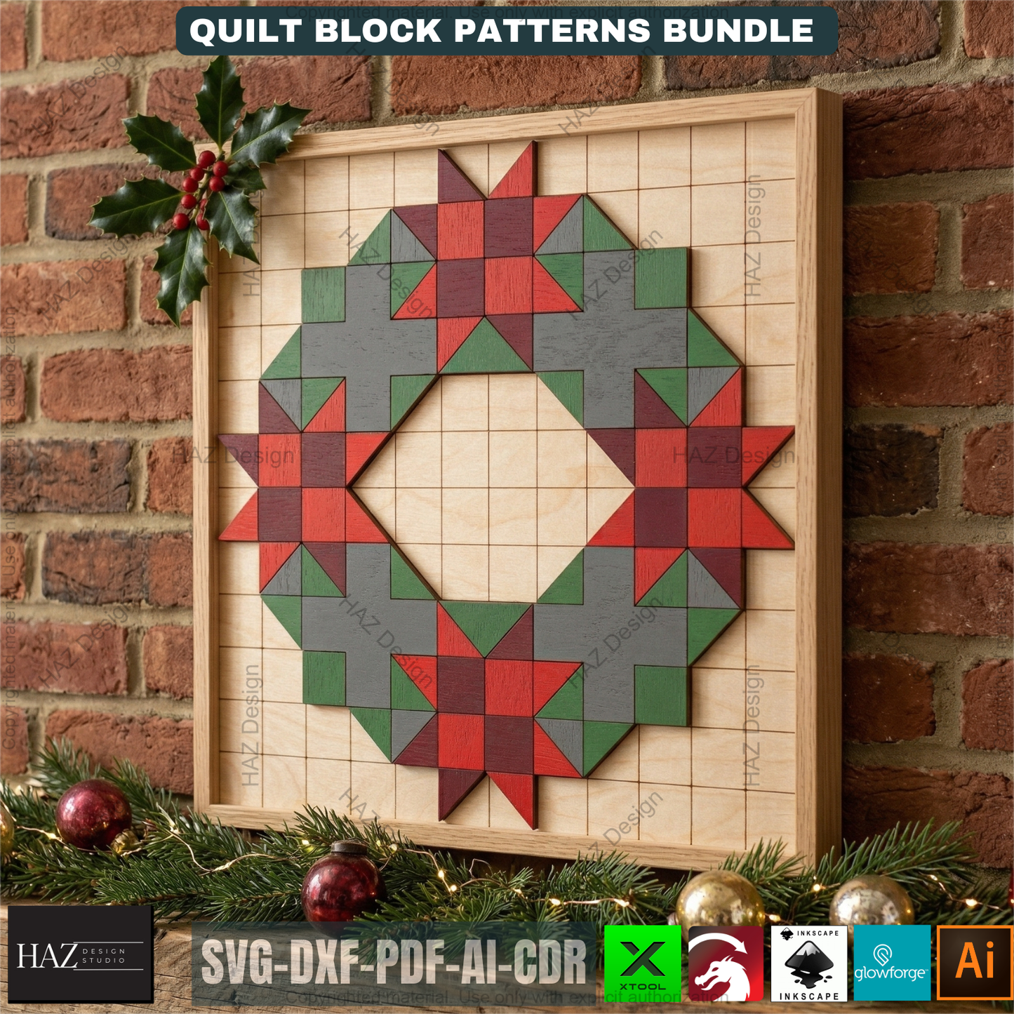 Cardinal, wreath, pumpkin, tree, flower, barn quilts patterns pdf / Svg vector 527