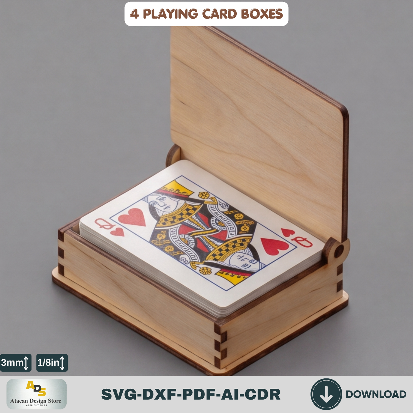 Laser Cut Playing Card Box Template Wooden Poker Deck Holder Laser Cut Deck Case Design