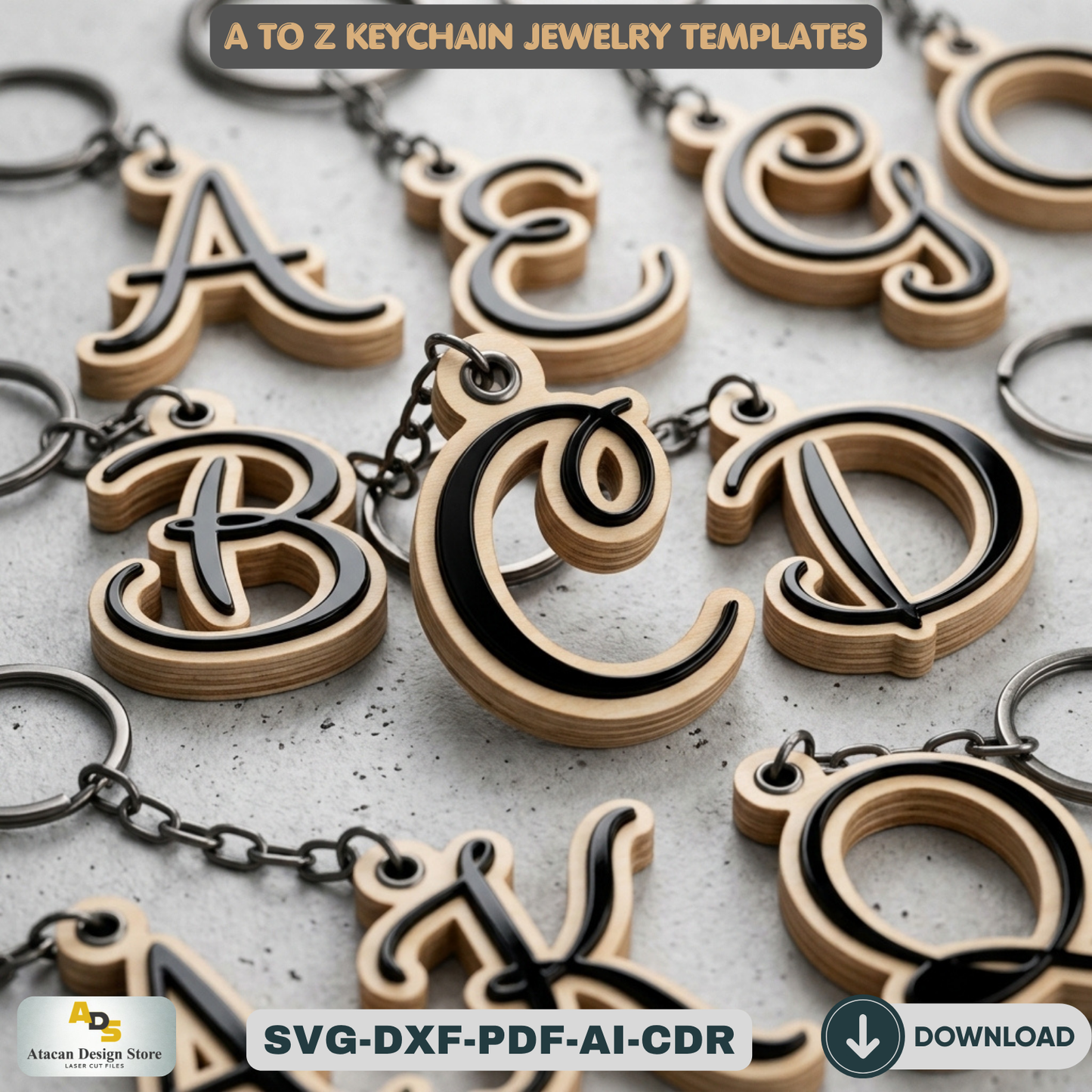 Alphabet key chain, necklace, jewelry SVG files / Letter Laser cut files / Glowforge, Cricut Digital download 382