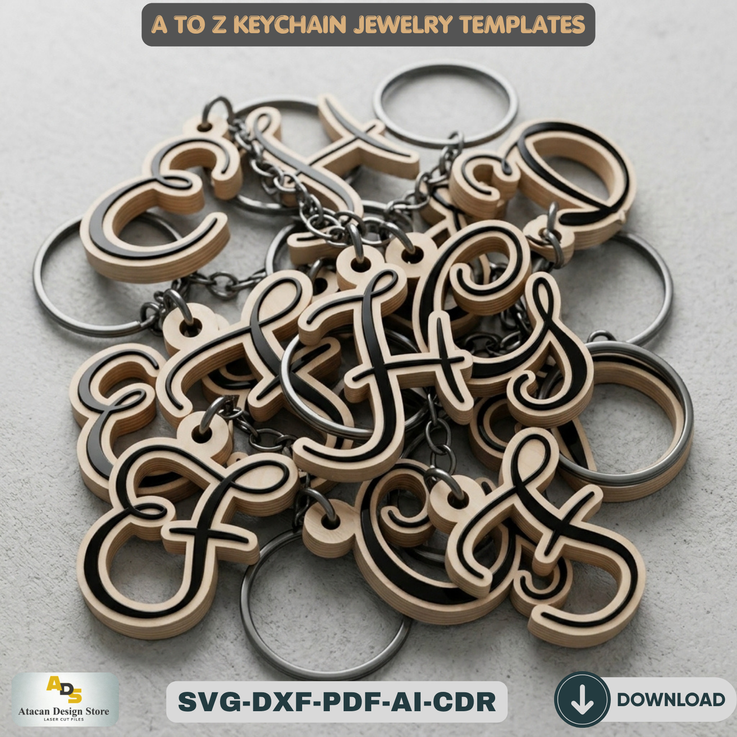 Alphabet key chain, necklace, jewelry SVG files / Letter Laser cut files / Glowforge, Cricut Digital download 382
