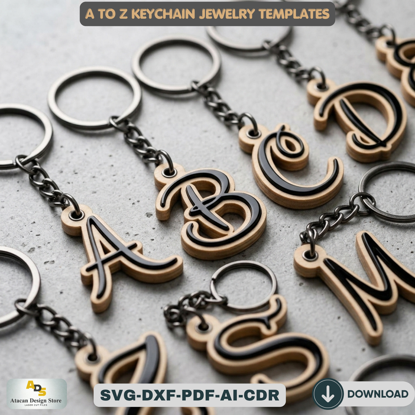 Alphabet key chain, necklace, jewelry SVG files / Letter Laser cut files / Glowforge, Cricut Digital download 382