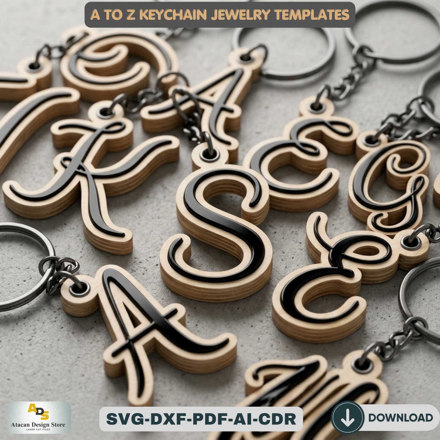 Alphabet key chain, necklace, jewelry SVG files / Letter Laser cut files / Glowforge, Cricut Digital download 382