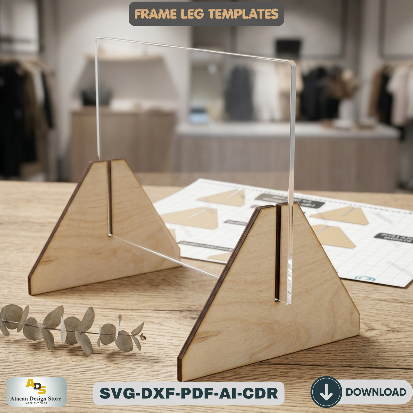 Triangle Legs for Stands / Leg for Frames / Glowforge Wood Laser cut files /  SVG DXF CDR Ai Pdf 384