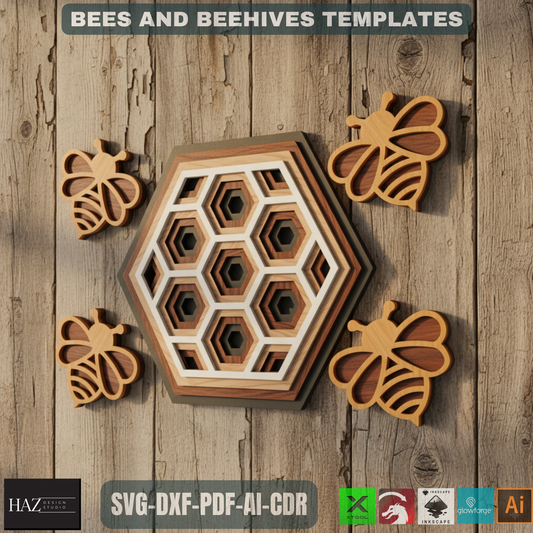 Layered Bee & Honeycomb SVG for Laser Cut, Beehive Decor, Digital Download, Glowforge Xtool Laser Files 324