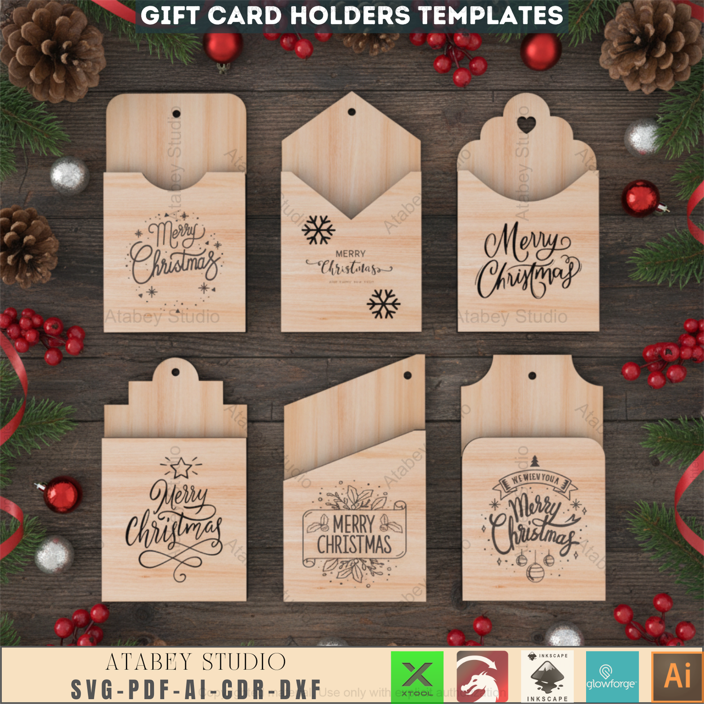 Christmas Present Gift Card Holder / Xmas Ornament Gift Holders / Wood Christmas Envelopes / Custom Noel Gift Cut Files SVG CDR DXF Ai 541