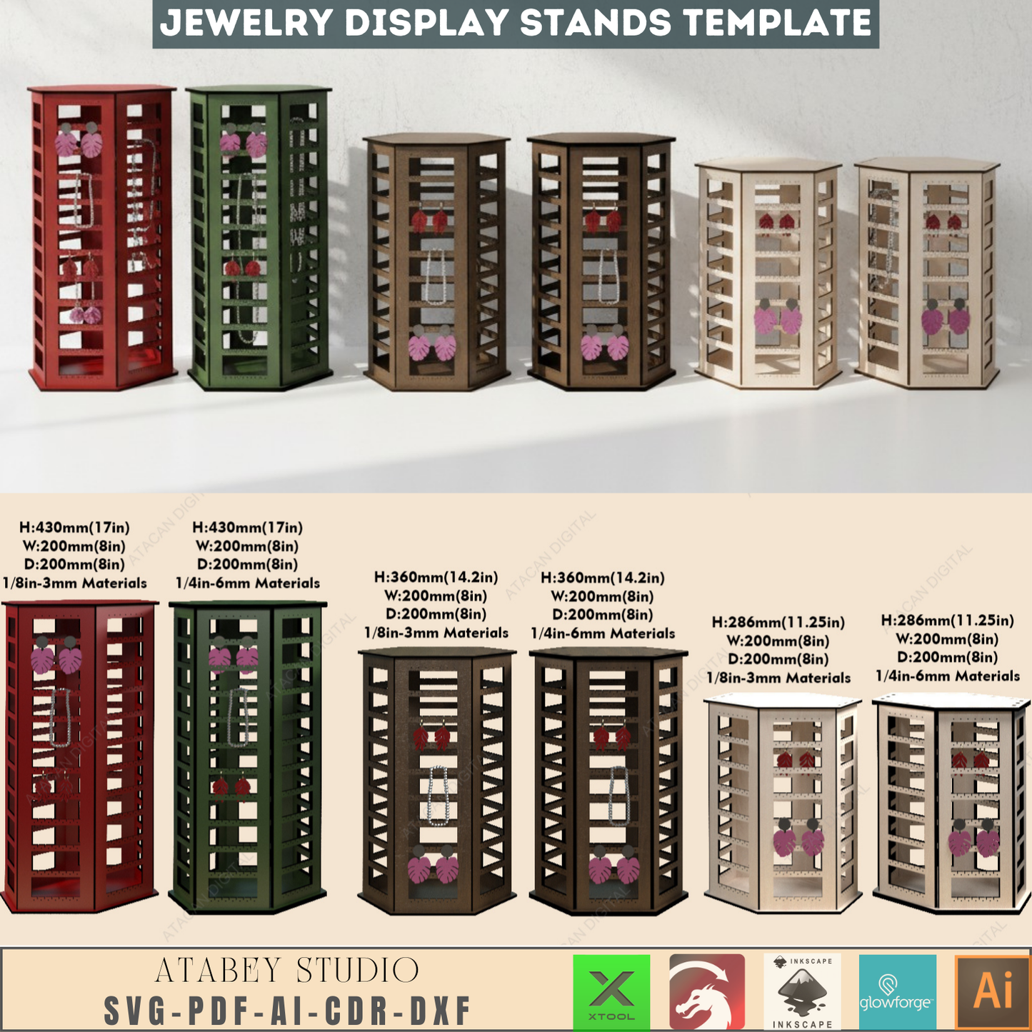 Laser Cut Jewelry Display Stand SVG, Earring Holder DXF, Necklace Organizer AI, Glowforge Ready Wooden Retail Display Template 738