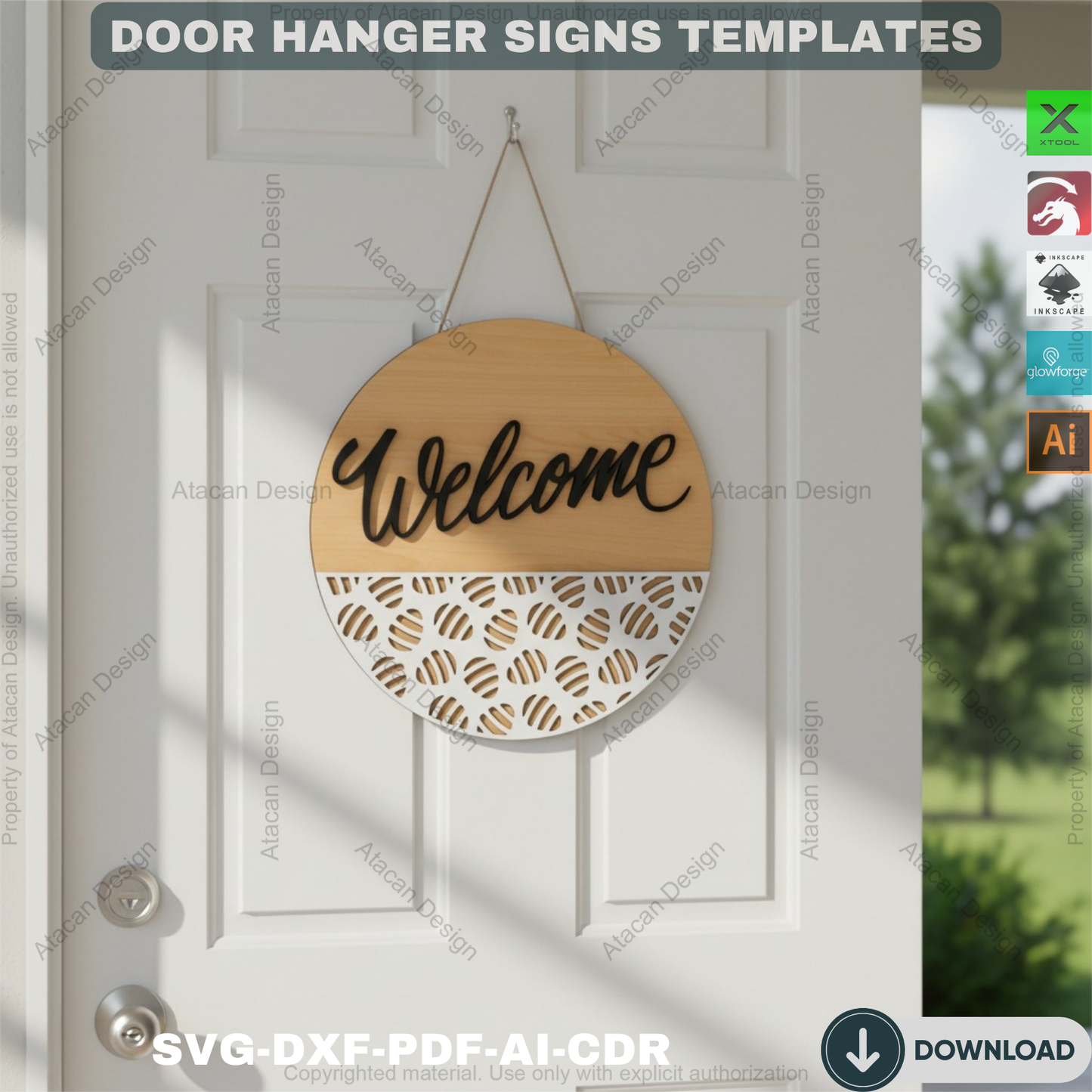 Welcome Door Hanger Designs - 8 Elegant Patterns Laser Cut Wood Signs 114