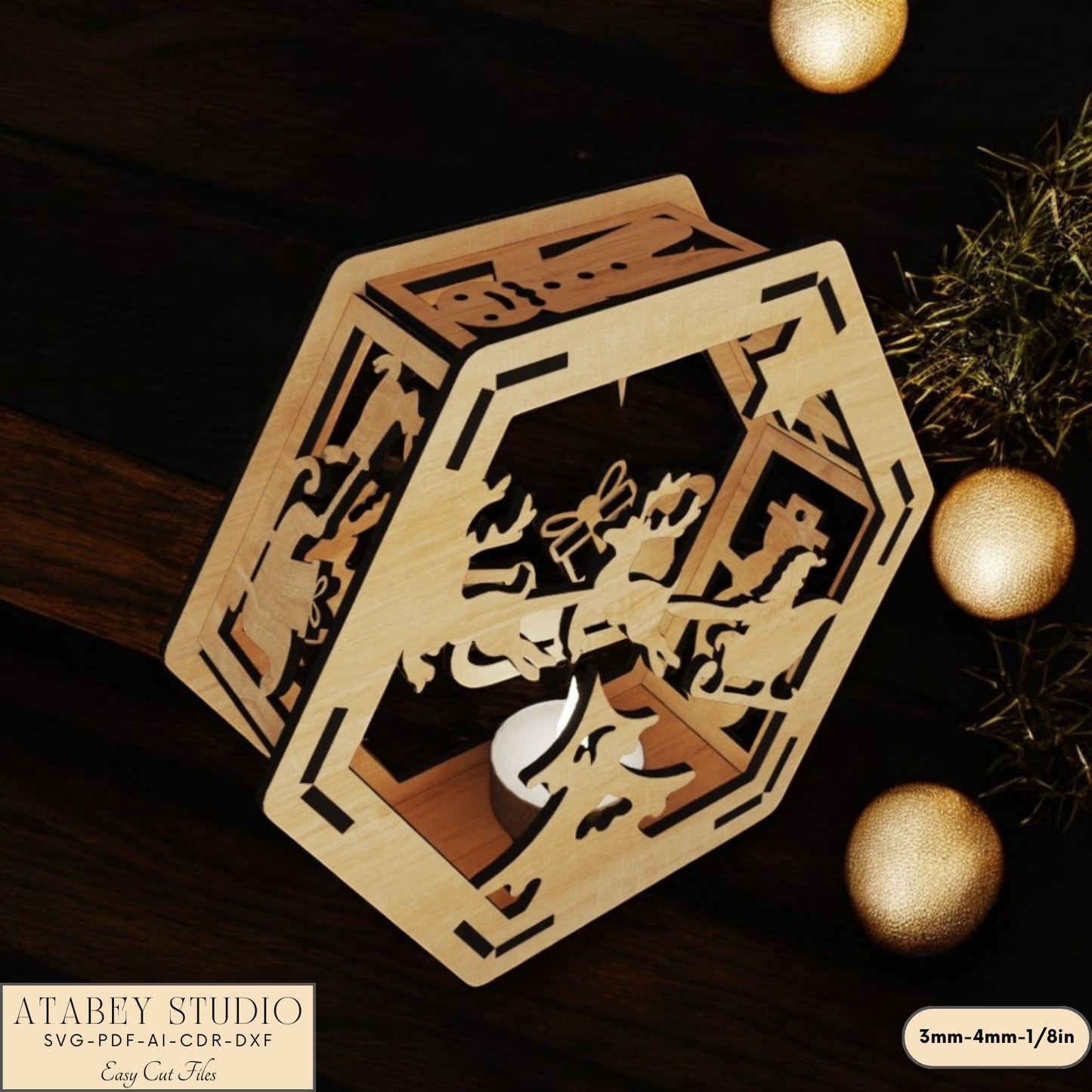 Christmas Lantern Hexagon Design - Cozy Winter Wonderland Laser Cut File 909