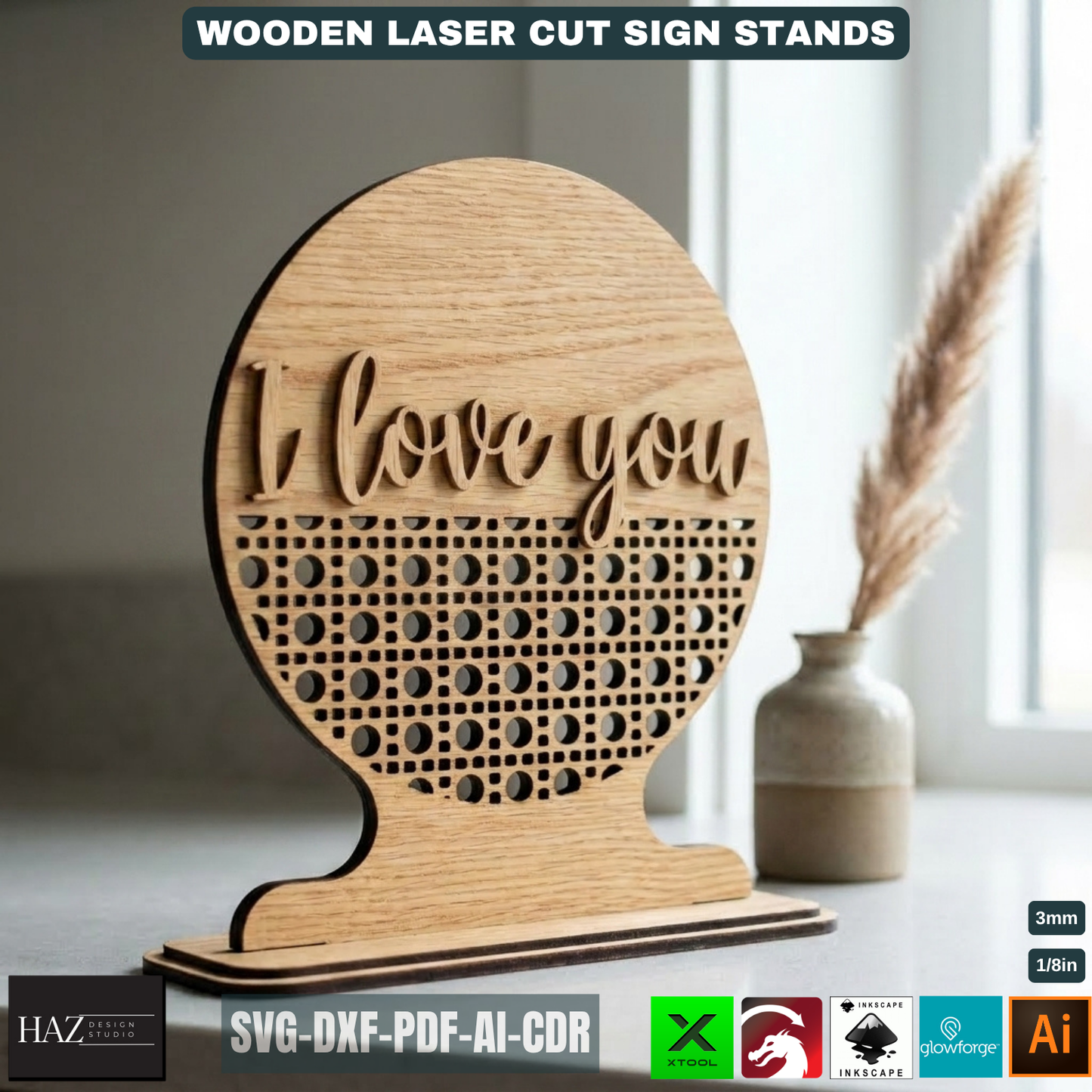 Rattan Pattern Wooden Sign Stands Laser Cut Files Custom Tabletop Decor Mothers Day Gift