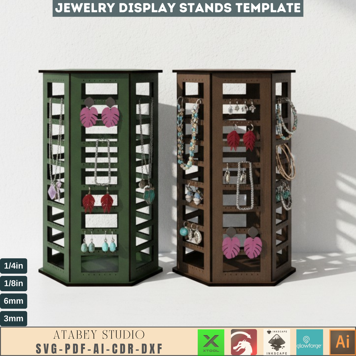 Laser Cut Jewelry Display Stand SVG, Earring Holder DXF, Necklace Organizer AI, Glowforge Ready Wooden Retail Display Template 738