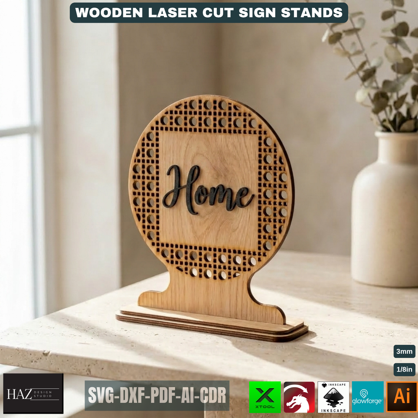 Rattan Pattern Wooden Sign Stands Laser Cut Files Custom Tabletop Decor Mothers Day Gift
