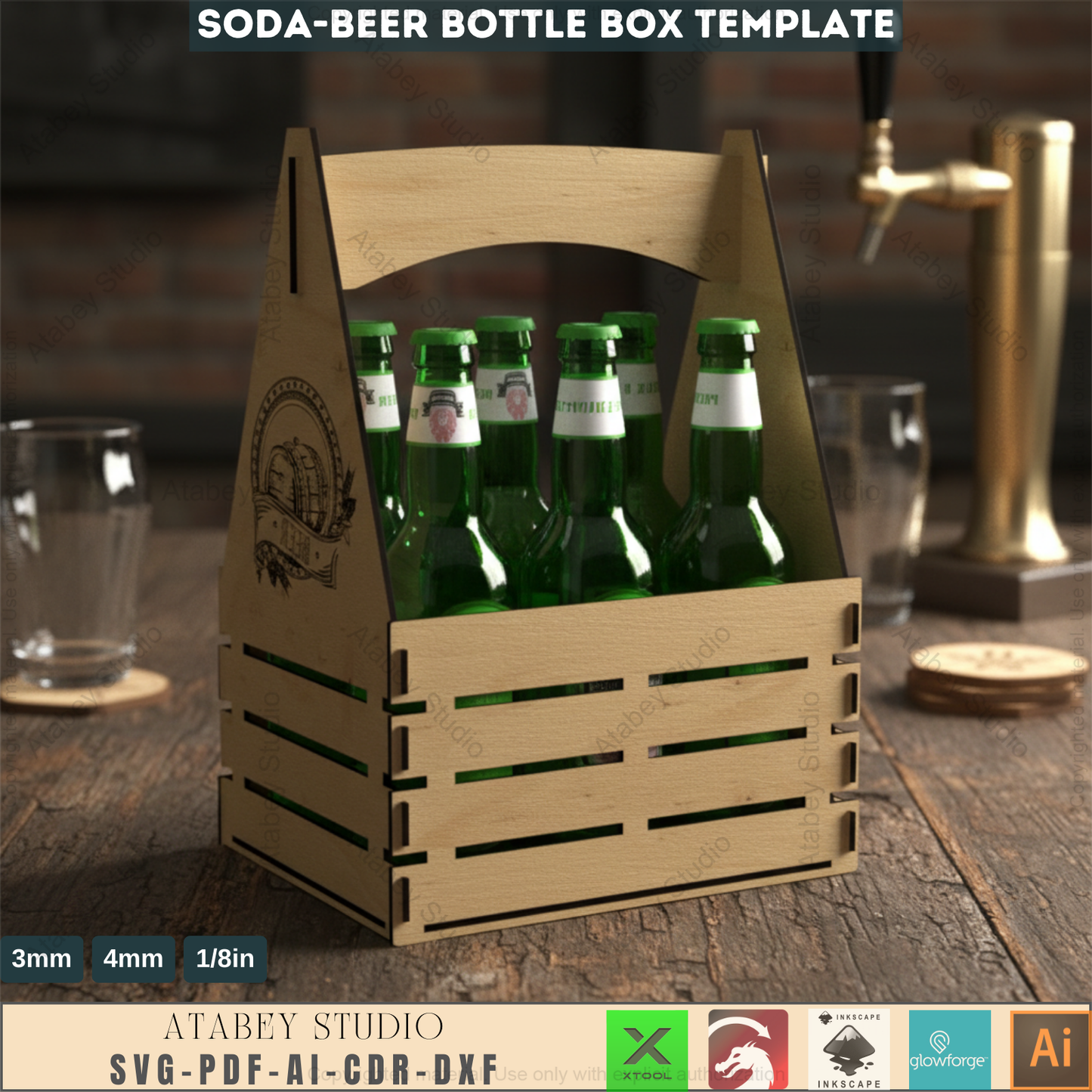 Beer Caddy Laser Cut Files / Beer Carrier Box / Fathers Day Gift / Bottle Box Laser Cut Files SVG, DXF, CDR Download 545