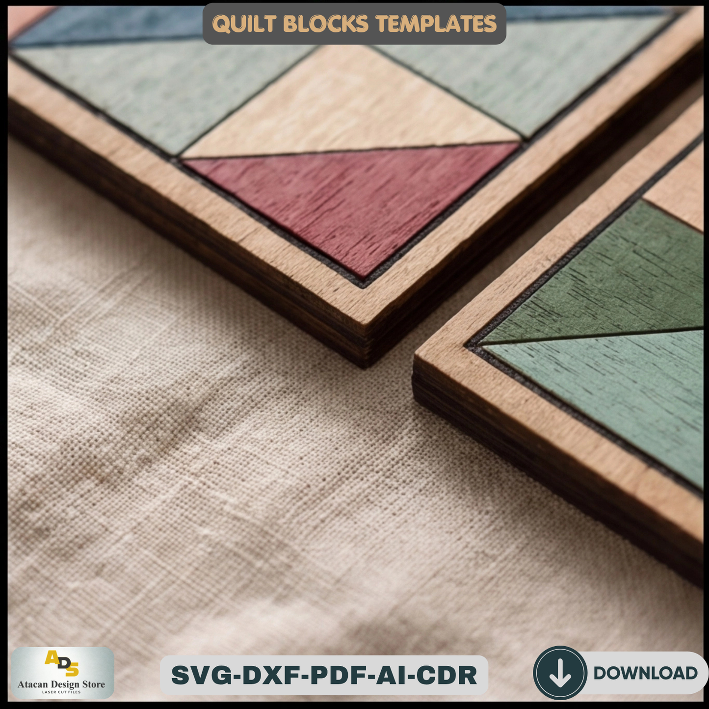 Barn Quilt Block Templates, Wooden Geometric Wall Art Pattern, Plywood Farmhouse Sign Making Plans,