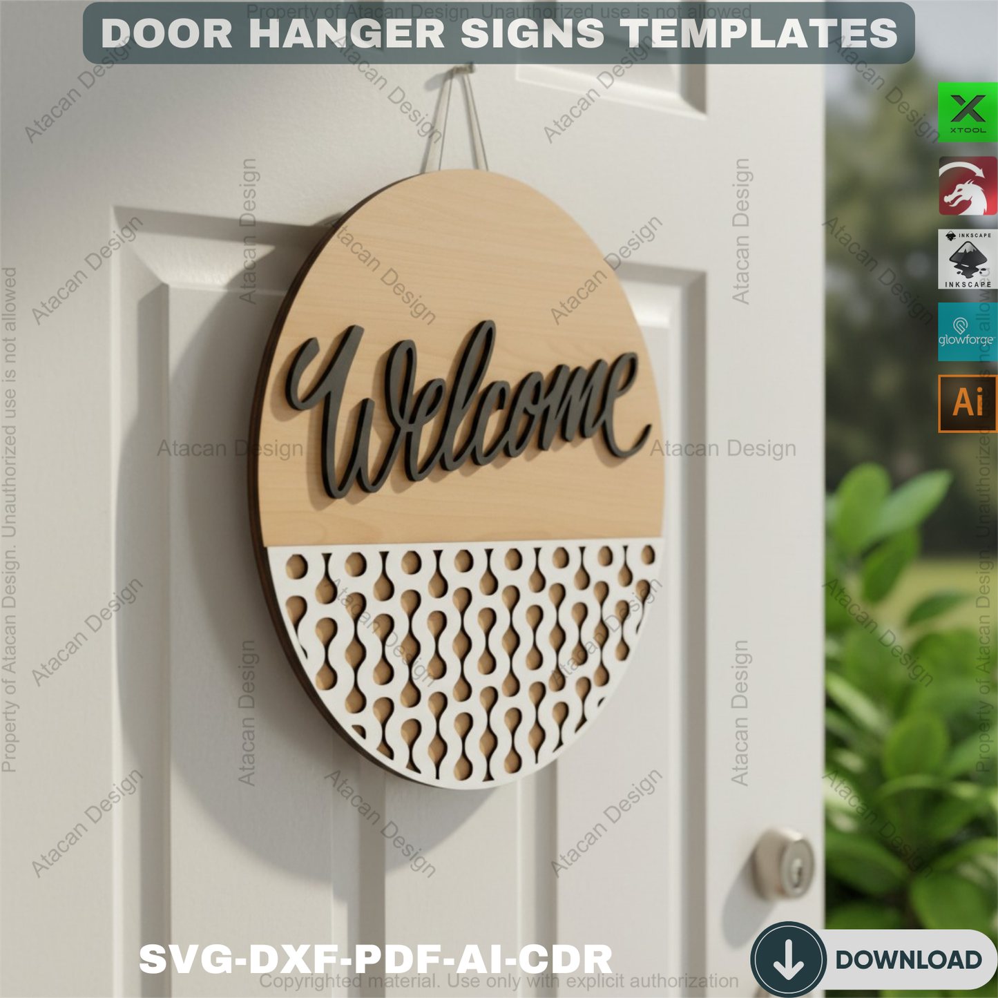 Welcome Door Hanger Designs - 8 Elegant Patterns Laser Cut Wood Signs 114